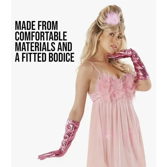 Morph 60s Pink Female Robot Costume Womens XS Babydoll Dress Gloves Pants - Picture 3 of 7